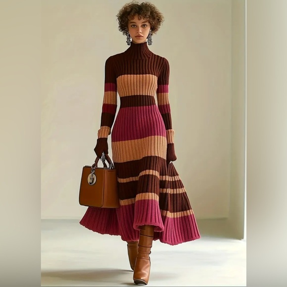 The Real Clean Company Dresses & Skirts - Striped Multicolor Sweater Knit Dress High Neck New Boutique